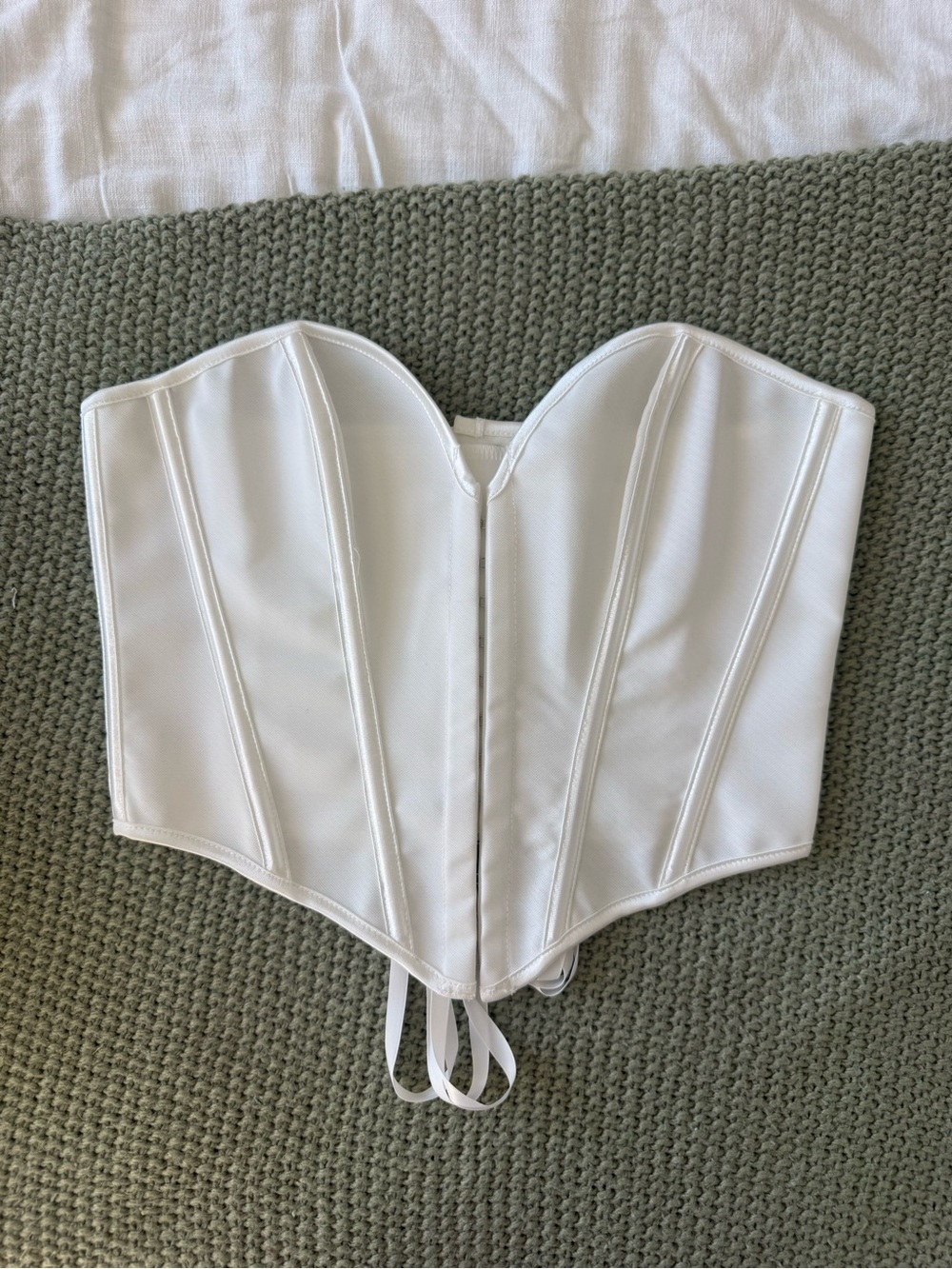 SHEIN White Satin Strapless Corset Top with Lace-Up Hem